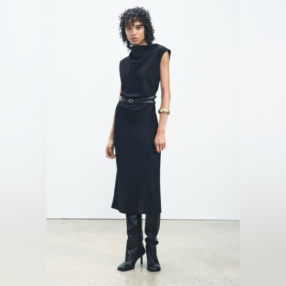 ZARA ZW COLLECTION BELTED MIDI DRESS NWT - Picture 2 of 9
